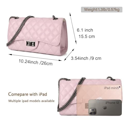 Gladdon Quilted Crossbody Purse for Women Trendy Ladies Shoulder Bag with Chain Designer Purses Light Purple I - Thumbnail 6