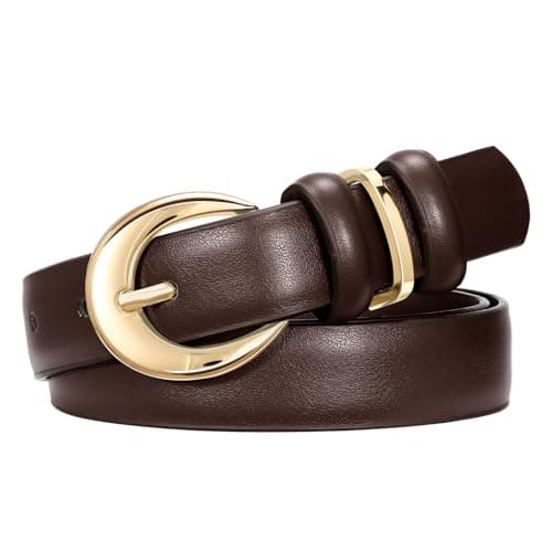 SUOSDEY Women Leather Belt for Jeans Pants Fashion Ladies Skinny Dress Waist Belt with Gold Buckle,0.9" Width - Image 1
