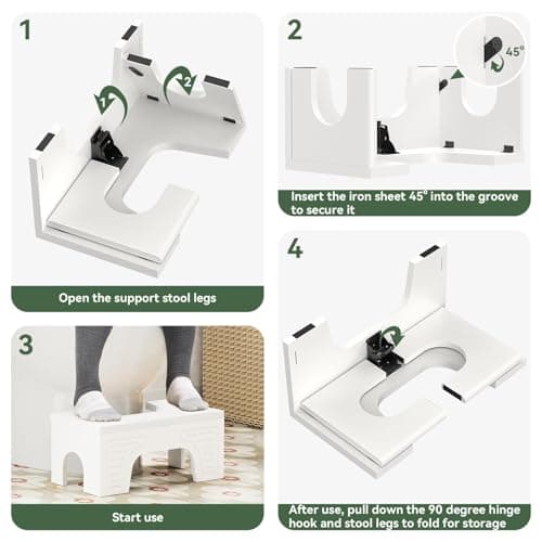 Foldable Toilet Stool Squat for Adults and Kids, 7" & 9" Adjustable Heights Bamboo Flip Poop Stool with Anti-Slip Layer for Bathroom - Improve Squatting Posture[No Installation Required] - Thumbnail 4