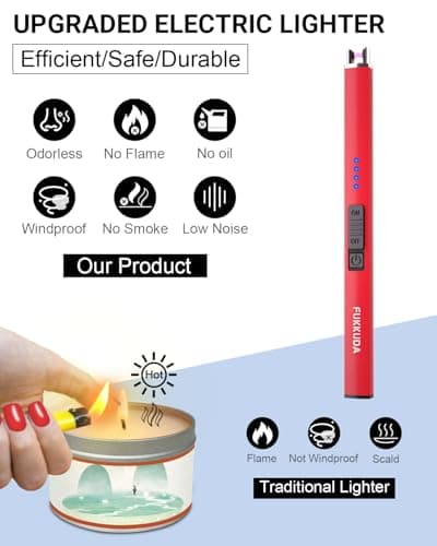 Electric Candle Lighter Rechargeable Lighters Stocking Stuffers for Women Plasma Arc Lighters Windproof & Flameless with USB Rechargeable Battery Double Safety Switch (Ruby Red) - Thumbnail 2
