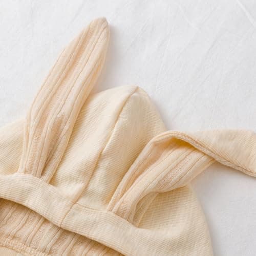 Simplee kids Animal Bunny Baby Easter Clothes Long Ear Rabbit Hoodie Romper with Zipper Light Yellow 3-6 Months - Thumbnail 4