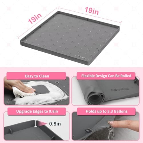 Sdpeia Under Sink Mat 19"×19" Waterproof Silicone Cabinet Liner & Sink Protector for Kitchen & Bathroom, Multi-Purpose Organizers Tray for Pets, Laundry, Cat Litter Mat,Gray - Thumbnail 5