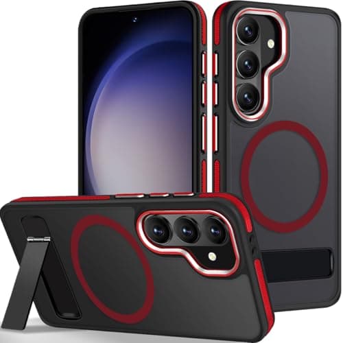 MALEWOLF Case for Samsung Galaxy S26 Plus with Stand, Compatible with Magsafe, Anti-slip Cover [Military Grade Shockproof] [Matte Translucent Back], Color Hybrid Phone Case for Galaxy S26+ (Black/Red) - Image 1