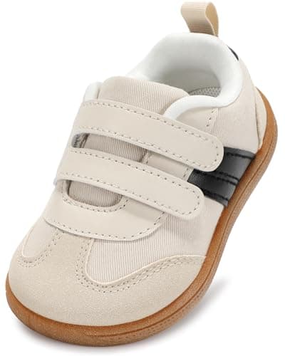 noorkiz Toddler Wide Toe Box Shoes, Boys and Girls Barefoot First Walking Shoe Kids Fashion Sneaker Non-Slip Zero Drop Comfortable Beige White Toddler 5 - Image 1