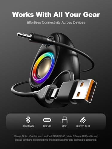 Bluedee Computer Speakers with Subwoofer, 2.1 PC Speakers with Deep Bass and 80W Peak Power, Adapter Powered, Bluetooth 5.4 & USB/USB-C/AUX-in, RGB Desktop Speakers for Computer, Laptop, Monitor - Thumbnail 4