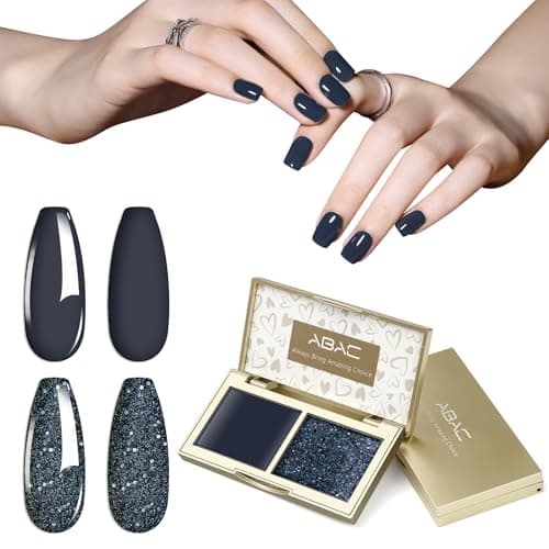 Solid Gel Nail Polish Set,Ombre Pat Painting Gel & Nail Art,6G Full-size 2 Colors Grey Blue & Glitter Blue Gel Polish kit,Manicure Salon DIY Design at Home Gift for Woman