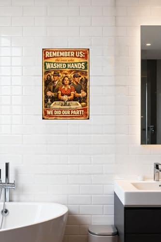 Remember Us The Ones Who Washed Hands Vintage Metal Tin Sign 8x12 Inch Retro Wall Decor Handwashing Humor Rustic Plaque for Bathroom Kitchen Office Home with Pre Drilled Holes Laundry Room Entryway - Thumbnail 3