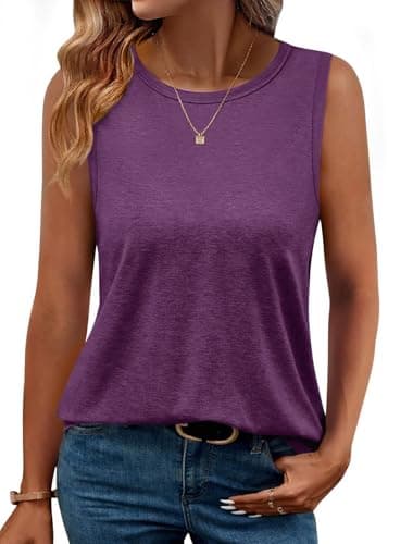 GKBK Womens Tank Tops Loose Fit High Neck Casual Flowy Summer Tees Crew Neck Trendy Sleeveless Tops 2025 Beach Vacation Outfit Dark Purple L - Image 1