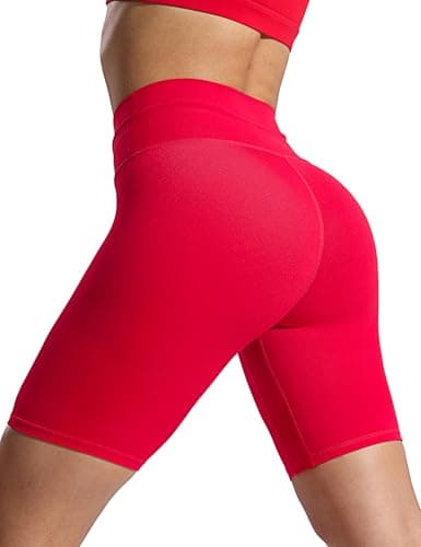 POSHDIVAH Women's Creamluxe Biker Shorts-8" High Waisted Drawstring Running Gym Volleyball Yoga Workout Shorts, Scarlet Small - Image 1