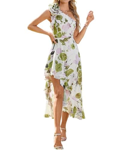 GRACE KARIN Womens Summer One Shoulder Sleeveless Dresses Floral Flowy Ruffle High Low Wedding Guest Maxi Sundresses - Image 1