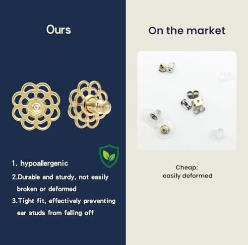 Heavy Duty Earring Supports for Droopy Ears - 5 Pairs Secure Locking Backs Anti-Drop Lifters for Heavy Earrings, 10-17mm Gold Plated Large Metal Earring Backs Replacement for Women/Men (Gold) - Thumbnail 4