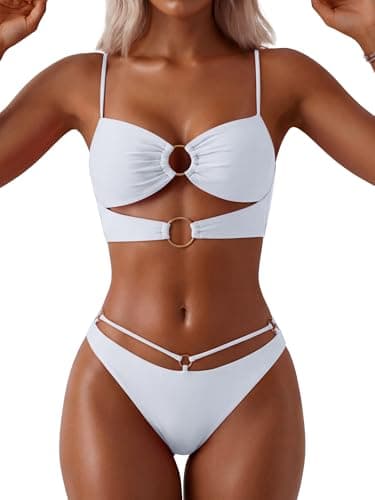 ANRABESS Bikini Sets for Women Two Piece Swimsuit Summer Sexy Double Loop Cheeky Thong Bathing Suits Beach Vacation Swimwear White Large - Image 1