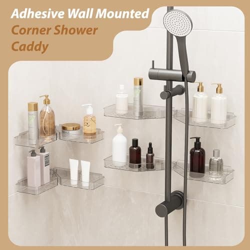 Corner Shower Caddy, Wall Mounted Acrylic Shower Shelf with Adhesive Tapes,Drainage Holes,Adjustable Angles,No Drilling,Hanging Shower Storage Organizer for Bathroom Toilet Kitchen Organization - Thumbnail 2