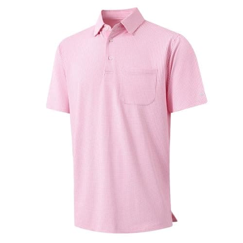 Rouen Golf Shirts for Men Dry Fit Performance Moisture Wicking Casual Pocket Collared Mens Polo Shirts Short Sleeve Rose - Image 1