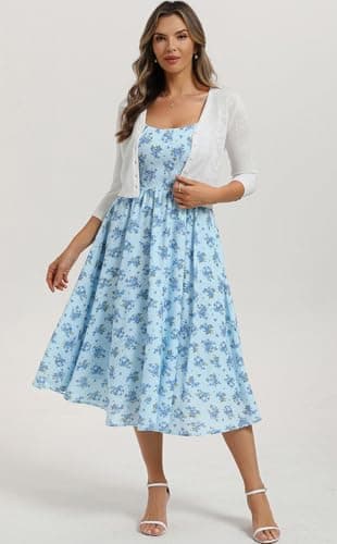 Belle Poque Blue Floral Dress for Women 2026 Summer Sleeveless Midi Sun Dresses A-line Beach Elegant Sundresses X-Large - Thumbnail 6