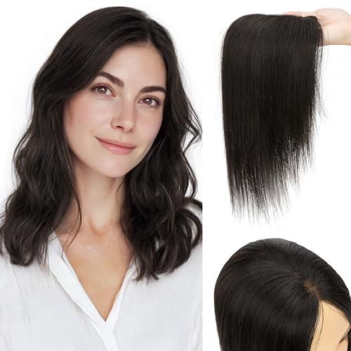 TESS Hair Toppers for Women Hair Pieces for Women with Thinning Hair Clip in Handmade Lace Base 3 Clips, 3.2 × 4.5 Inch, 10 Inch, Natural Black - Image 1