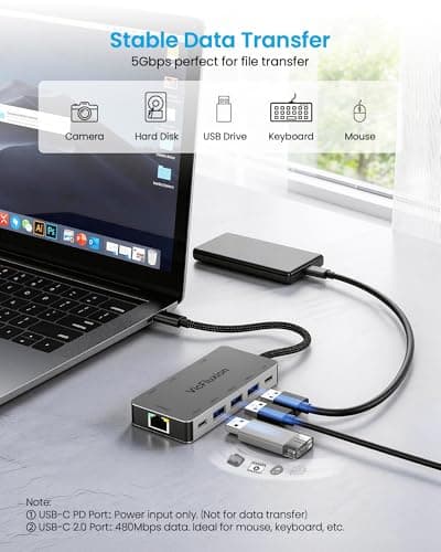 USB C Docking Station Dual Monitor, 9-in-1 USB Hub with 2 HDMI 4K@60HZ, 1×1000Mbps Ethernet, 3× USB 3.0, 1× Type C, 1× PD Charging, 1×3.5mm Audio, HDMI Adapter for Laptops/Computer/Tablets/Mac/Windows - Thumbnail 6