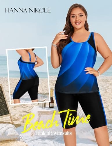Hanna Nikole Plus Size Modest Bathing Suit for Women Plus Size Tankini with Adjustable Straps 28W - Thumbnail 5