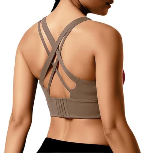 BaseTry High Impact Sports Bra for Women - Padded Seamless Support Bra for Yoga Gym Workout Fitness -High Support Running Bra (US, Alpha, Large, Regular, Regular, Mocha) - Image 1