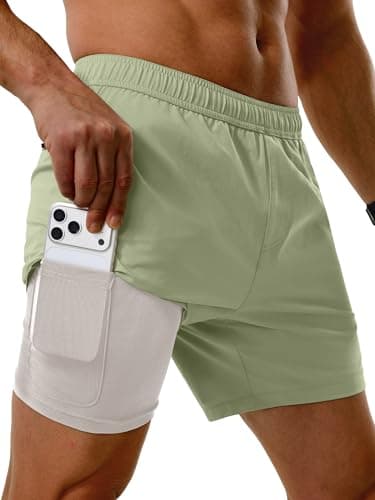 Comdecevis Running Shorts for Men 5 Inch Inseam Stretch Short Quick Dry Lightweight Shorts for Gym Athletic Board Sage Green M - Image 1