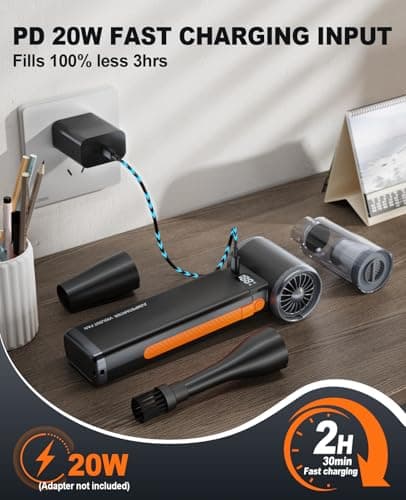 Portable Car Battery Jump Starter 6000A Jumper Box Combo Compressed Air Duster & Vacuum Cleaner Function, 12V Battery Charger Booster Power Pack with Turbo Fan, 3-Speed Blower for Snow/Leaves/Dust - Thumbnail 6