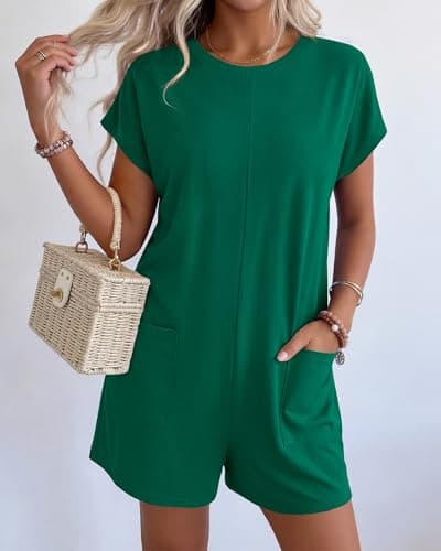 BTFBM Rompers for Women Summer 2026 Casual Dressy One Piece Shorts Tshirt Pants Jumpsuit Beach Vacation Clothes Outfit(Green, XX-Large) - Thumbnail 3