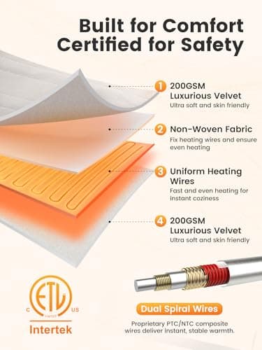 WOOMER Heated Blanket King Size 100" x 90", Electric Blanket with Dual Controllers, 0.5-12 Hours Timer & 10 Heating Levels, ETL Certified, White Double-Sided Velvet, Machine Washable - Thumbnail 5