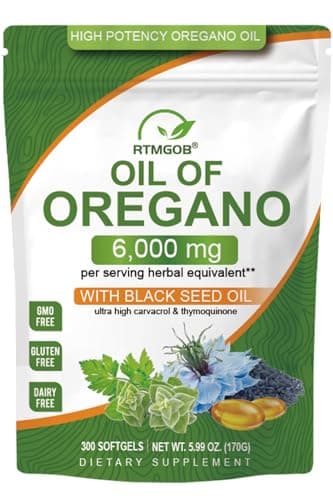 RTMGOB Oil of Oregano Softgels with Black Seed Oil Supplements,2 in 1 Oregano Supplement for Immune Health |Retains High Concentrated Carvacrol & Thymoquinone,Non-GMO-300 Softgels - Image 1