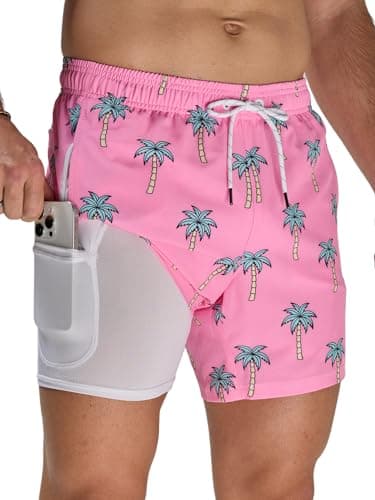 Arcweg Mens Swimming Trunks 2 in 1 with Boxer Liner 5.5" Quick Dry Swimwear Bathing Suit Swim Shorts with Zipper Pockets