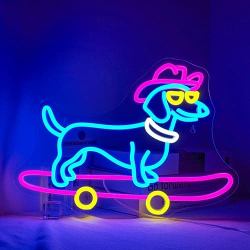Lucunstar Dachshund Neon Sign Skateboard Dog Neon Light up Sign USB Adjustable Neon Lights Art Wall Decor LED Sign for Bedroom Shop Pet Lovers Gift - Image 1