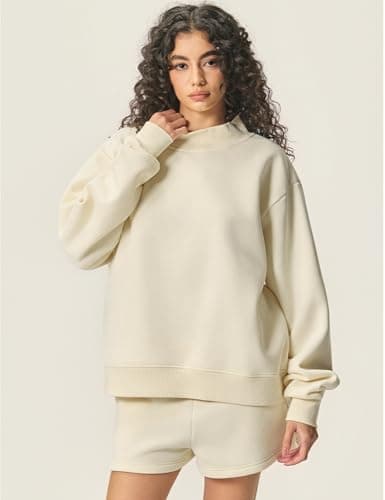 Yimoon Mock Neck Sweatshirt Women Oversized Turtleneck Sweatshirts Fleece Lined Pullover Trendy Outfit(Apricot-M) - Thumbnail 2