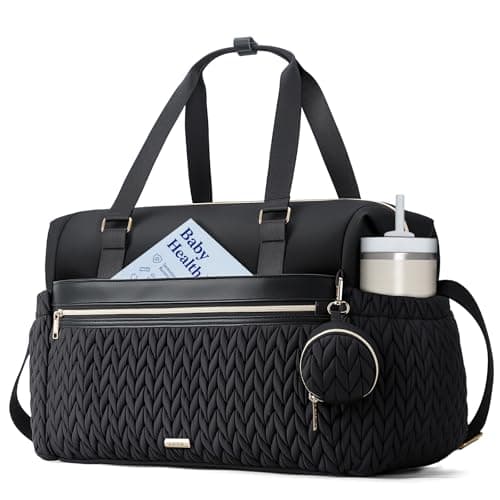 Lekesky Diaper Bag Tote for Mom, 37L Large Diaper Tote Bag, Baby Hospital Bag for Women Labor Delivery, Travel Diaper Bag with Changing Pad, Pacifier Case, Insulated Pockets, Luggage Sleeve, Black