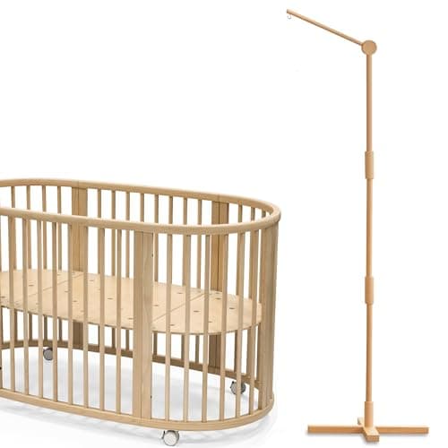 Lanttoe Crib Mobile Arm Wooden Floorstanding - 61 Inches Mobile Arm for Crib|Movable Baby Mobile Hanger|Strong Anti-Dumping Attachment|100% Natural EU Beech Wood|Thicker Wooden Pole|Boho Nursery Decor - Image 1