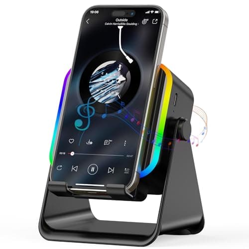 Wireless Induction Portable Bluetooth Speaker - 5 in1 Bluetooth Speaker Phone Stand with Colorful Ambient Light 360° Rotation Compatible with Most Phones - Unique Birthday Gift for Men Women Adults - Image 1