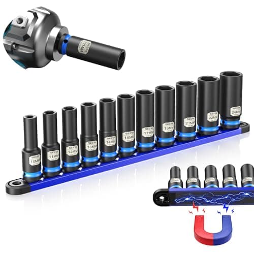 SEESII CR-MO 1/2" Drive Impact Socket Set with Magnetic Organizer, 11pc Deep Metric (10-24mm), 6-Point for Impact Wrench & Ratchet, Professional for Lug Nut, Wheel & Suspension Repair - Image 1
