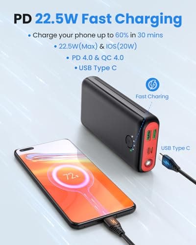 DAOLOT Portable Charger Power Bank 30000mAh USB C 22.5W Fast Charging External Battery Pack PD QC4.0 with Flashlight 3 Outputs & 2 Inputs Battery Bank for iPhone Samsung Galaxy iPad etc (Red) - Thumbnail 3