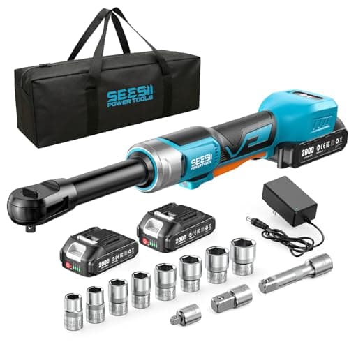 Cordless Electric Ratchet Wrench 3/8", 6" Extended Neck, 3-Speed Adjustable, 74 Ft-lbs Max Torque, 21V Power Brushless Ratchet with 2×2.0Ah Batteries & Fast Charger, 8 Sockets, 1/4"& 1/2" Adapter - Image 1
