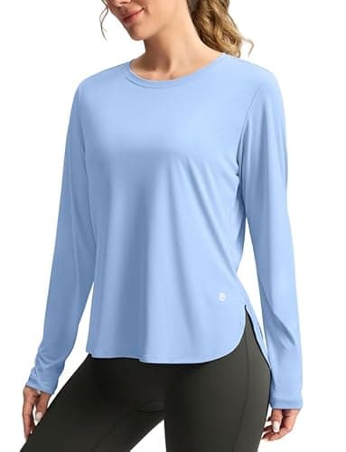 Women's Sun Shirts UPF 50+ Long Sleeve UV Protection Shirt Lightweight Quick Dry Workout Hiking Tops for Women(Haze Blue,XXL) - Image 1