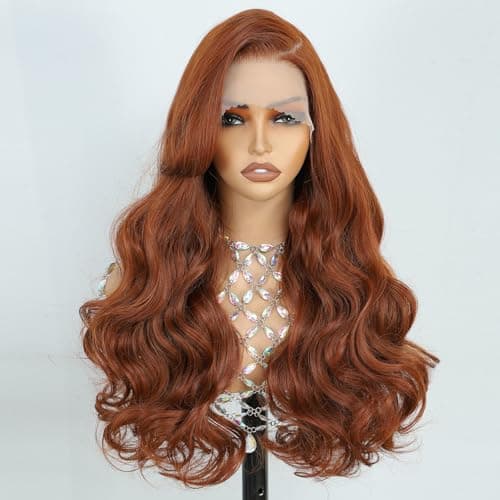 Barbique Ginger Orange Synthetic Lace Front Wig for Women, 13x6 Lace Front, Long Wavy with Baby Hair, Deep Parting, Natural Hairline, Hd Lace, Heat Resistant Fiber Wig 26 Inch