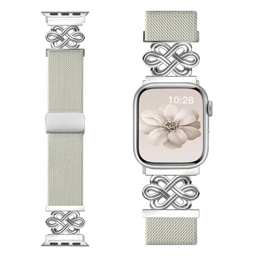 Chinber Stretchy Solo Loop Band Compatible with Apple Watch Bands for Women Men 40mm 38mm 41mm 42mm, Magnetic Soft Nylon with Designer Interlock Buckle Band for iWatch Series 10/9/8/7/6/5/4/3/2/1/SE - Image 1
