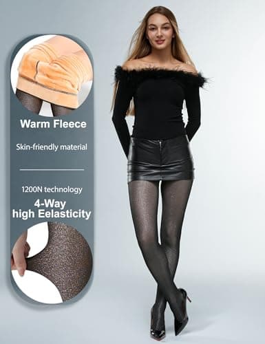 KBVOT Fleece Lined Tights Women Sheer Warm Pantyhose Leggings Fake Translucent Thermal Winter Thick Tights for Dresses - Thumbnail 2