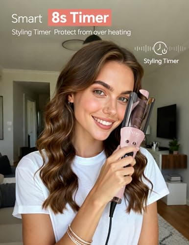 LANDOT Automatic Curling Iron 1-inch: Easy-to-Use Self Curling Wand with Auto Rotation, Anti-Tangle Technology for Beginners,Girls & Teens - Charming Pink - Thumbnail 6