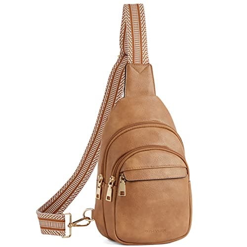 BOSTANTEN Small Sling Bag for Women Leather Crossbody Bags Fanny Pack Chest Bag for Travel, Camel Brown - Image 1