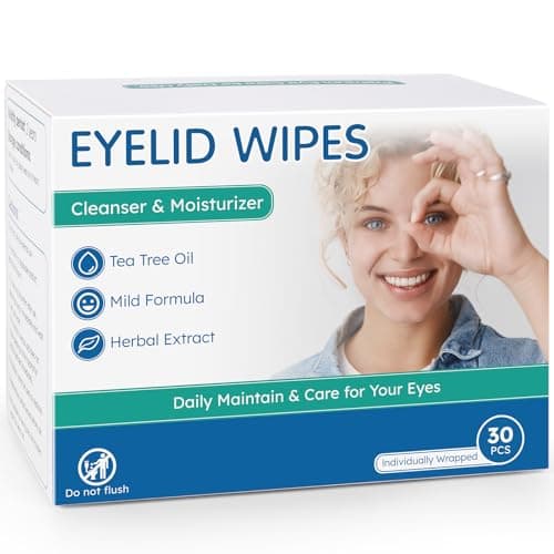 Eyelid Cleansing Wipes for Dry Eye & Blepharitis, Tea Tree Oil Hypoallergenic Eye Wipes for Sensitive Itchy Eyes, Individually Wrapped Eyelid WipesTravel Essentials (30 Count) - Image 1