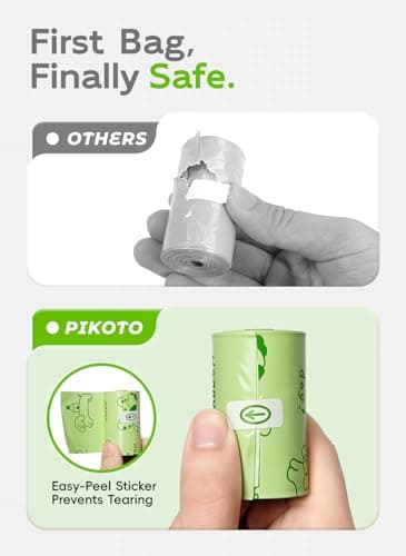 Pikoto Dog Poop Bags Rolls, 320 Count (20 Refills) - 60% Recycled Plastic Unscented - Leak Proof, Extra Thick Waste Bag with Easy-Peel Sticker (Green) - Thumbnail 3