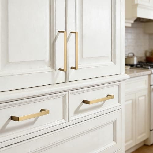Synkylux 10 Pack Brushed Brass Cabinet Pulls 3-3/4-inch(96mm) Hole Center Kitchen Cabient Hardware Gold Cabinet Handles Drawer Pulls,Cabinet Pulls,Cupboards, Dressers and Square Solid Metal Hardware - Thumbnail 6