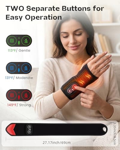 Voluart Carpal Tunnel Wrist Brace Heating Pad, Red Light Therapy for Hands 36 LED, Hand Massager with Heat, Cordless Heated Wrist Wrap 660-850nm, 3 Heat & Vibration Levels for Relief & Relax, Black - Thumbnail 5