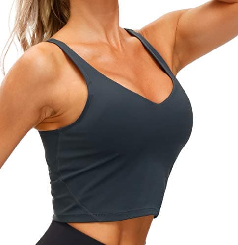 Women’s Longline Sports Bra Wirefree Padded Medium Support Yoga Bras Gym Running Workout Tank Tops (Charcoal Grey, X-Small) - Thumbnail 4