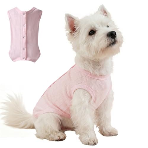Angrypet All-Season Pet Shirts Onesie Pajamas for Small Dogs Cats Solid Ribbed Pets Clothes Small Puppy Outfits Pink Large - Thumbnail 4