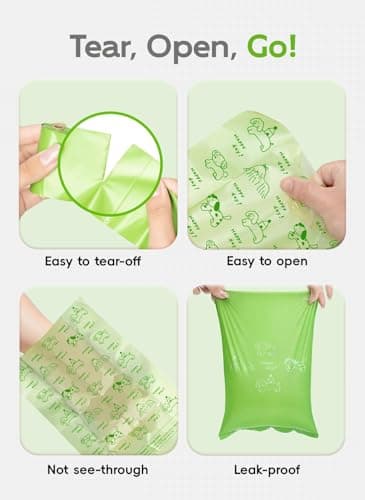 Pikoto Dog Poop Bags Rolls, 128 Count (8 Refills) - 60% Recycled Plastic Unscented - Leak Proof, Extra Thick Waste Bag with Easy-Peel Sticker (Green) - Thumbnail 4